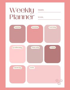 the weekly planner is shown in pink and brown