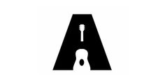 an acoustic guitar logo with the letter a in it's center and two guitars on top