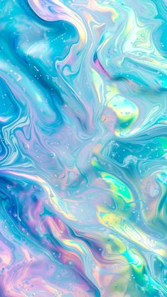 an abstract painting with blue, pink and green colors