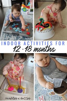 toddler activities for 12 month olds including playing with toys