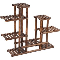 The plant frame is made of fir, has corrosion resistance and weather resistance and can be used for a long time. A hollow frame design provides good air permeability and drainage for the natural growth of flowers or potted plants. The plant rack has 6 layers and 8 pots with low and high-layer designs, allowing for various plants of different sizes. WELLFOR 6-Tier Brown Wooden Plant Stand Shelf Storage | GT-HPY-3559 Support Pour Plante, Plant Stands Outdoor, Wooden Plant Stands, Support Plante, Wood Plant Stand, Into The Wood, Flower Display, Display Storage, Fir Wood