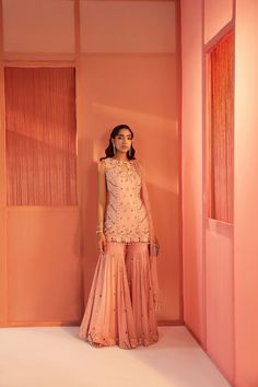 Dusty Pink Kurta and Sharara Set - MARKET Dusty Rose Indian Outfit, Kurta And Sharara Set, Kurta And Sharara, Sharara Designs, Pink Kurta, Sharara Suit, Baby Pink Colour, Dream Outfits, Orange Ombre