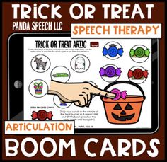 trick or treat speech therapy for kids with halloween themed pictures on the front and back