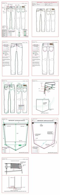 an image of different types of pants with measurements and instructions for each pair, including the waist