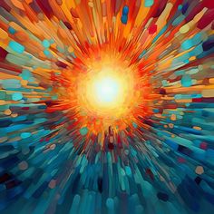 the sun is shining brightly in this colorful abstract painting by artist mark vanderveen