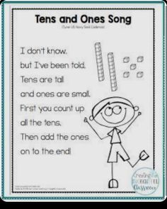 10s And 1s First Grade, Learning Tens And Ones, Tens And Units Activities, Tens And Ones Activities, Math Songs, Teaching Place Values, Kindergarten Songs, Classroom Songs, Making Ten