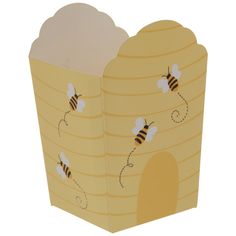 a cardboard box with bees on it and a beehive in the middle,