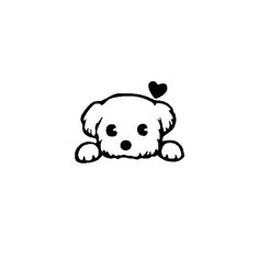 a black and white drawing of a dog with a heart on its nose