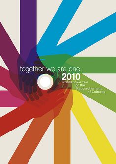 the cover of together we are one 2010, with colorful lines and hands reaching for each other