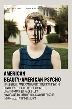 a boy with an american flag painted on his face and the words, noocaine fall out boy