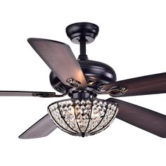 a ceiling fan with two lights and a chandelier hanging from it's blades