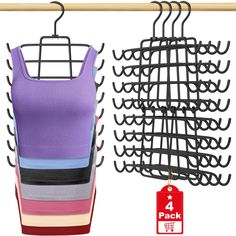 there is a rack with clothes on it and a price tag hanging from the wall