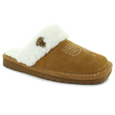 Treat yourself or a loved one to the Ariat Jackie Square-Toe casual slipper. With a genuine suede leather upper and a plush acrylic collar, this cozy slip-on combines classic western charm with everyday comfort. The superior foam cushioning and EVA sole make it perfect for lounging at home or quick outdoor trips. Featuring a fringed suede logo medallion and decorative stitching, this slipper effortlessly blends style and functionality. genuine suede leather upper plush acrylic collar adds warmth and comfort superior foam cushioning provides excellent underfoot support EVA sole traction outsole Ariat Boots Slippers, Western Stuff For Christmas, Western Slippers, Ariat Slippers, Stuff For Christmas, Boot Slippers, Shoe Dept, Western Stuff, Shoes To Buy