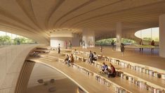 an artist's rendering of the interior of a library with people sitting and walking