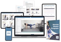 a laptop, tablet and cell phone displaying an exercise program