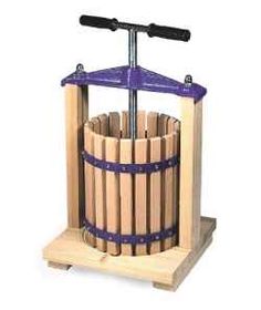 a wooden toy with a purple handle on it's side and a barrel in the middle