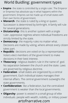 an image of the world building government types in english and spanish, with text below it