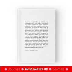 a white book with the words, buy 2 get 15 % off journals on it