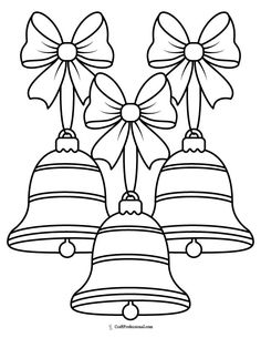 three bells with bows on them for christmas coloring pages to print out and color in