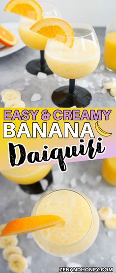 One sip of this yummy Banana Daiquiri and you’ll be transported to a tropical paradise. This is a strong, but sweet banana cocktail recipe made with light rum, frozen bananas, lemons, orange juice and simple syrup. Very easy to make – just blend all the ingredients together and you’re good to go. Make this banana daiquiri cocktail for every summer party this year. Banana Daiquiri Recipe Rum, Banana Daquiri Recipe Frozen, Banana Rum Cocktails, Banana Vodka Drinks, Banana Flavored Alcoholic Drinks, Cocktails With Banana Liquor, Banana Liquor Drinks, Easy Frozen Cocktail Recipes, Banana Pudding Moonshine Drinks