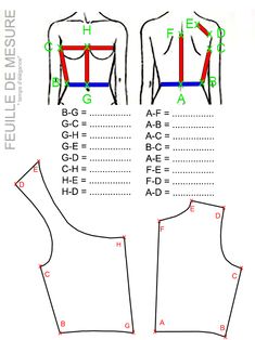 the front and back views of a cropped top with measurements for each piece,