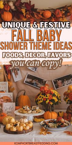 Hosting a fall baby shower in November? These fall baby shower themes are perfect for gender-neutral or twin celebrations! Get inspired with unique decorations, fun games, and delicious food ideas. Whether you’re looking for boys' or girls' decor, this guide has the best ideas for centerpieces, table decorations, party favors, and more to make your fall baby shower unforgettable! Twin Shower Ideas, Themes For November, Delicious Food Ideas, Table Decorations Party, Pumpkin Favors