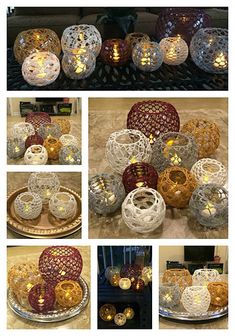 many different pictures of decorative items on a table with candles in the middle and bottom