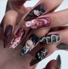 Horror Nails, Anime Nails, Goth Nails, Grunge Nails, Blush Nails, Really Cute Nails, Kawaii Nails, Get Nails, Dope Nails