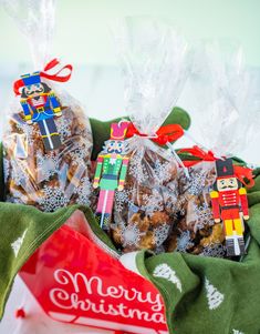 some christmas treats in bags on a table