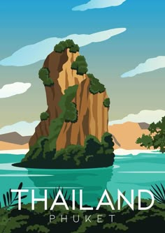 Thailand Vector Illustration Background Outdoors Logo Design, Thailand Tourism, Wanderlust Decor, Sea Illustration, Illustration Background, Phuket Thailand, Travel Wall Art, Travel Inspired, Thailand Travel