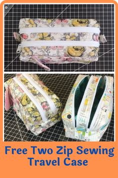 three zippered bags with the words free two zip sewing travel case on top and bottom