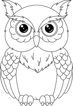 an owl with big eyes sitting on the ground coloring page for kids, printable