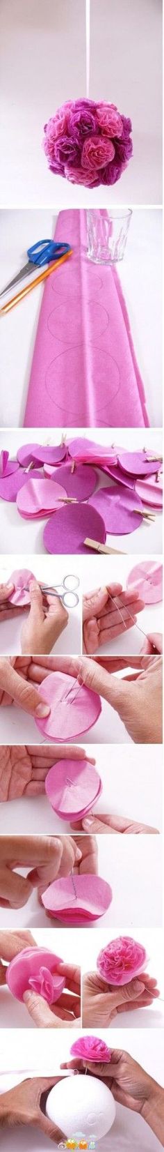 the process of making paper flowers is shown in pink and white colors, including petals