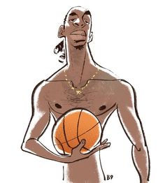 a shirtless man holding a basketball in his right hand and wearing a gold necklace