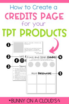 the text how to create a credit page for your tpt products on a cloud's