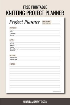 the free printable knitting project planner