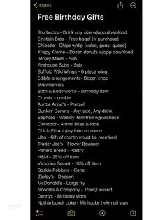 the birthday gift list is displayed on an iphone screen, and it appears to be filled with