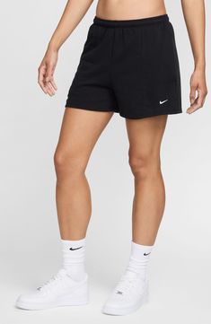 Relax after a workout or a long day in these lightweight French terry shorts fashioned with pintucked seams for a streamlined look. Elastic waist On-seam pockets 70% cotton, 30% polyester Machine wash, tumble dry Imported Nike Athleisure Shorts With Short Legs, Nike High-waisted Sporty Shorts, Nike Sporty High-waisted Athletic Shorts, Nike Sporty High-waisted Shorts, Sporty Nike High-waisted Shorts, High-waisted Cotton Shorts For Gym, Nike Sporty Bottoms With Short Inseam, Nike High-waisted Shorts In Athleisure Style, Nike Sporty High-waisted Shorts Activewear