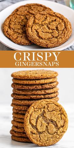 crispy ginger snaps cookies stacked on top of each other