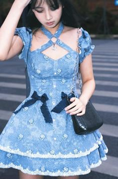 Harajuku Fashion Crisscross Halter Neck Y2K Jacquard Blue Dress Kawaii Dress, Harajuku Fashion, Y2k Fashion, Blue Dress, Blue Dresses