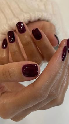 Maroon Nails On Brown Skin, Short Gel Nails January, Short Sqovalnails, Wine Pedicure, Short Round Square Nails, Burgundy Dip Nails, Short Round Nails Fall, September Toe Nails Color, Fall Wedding Guest Nails