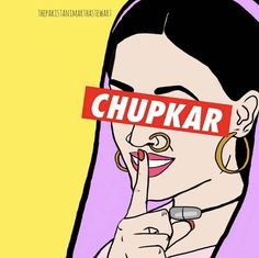 a woman holding up a sign with the word chupkar in front of her face