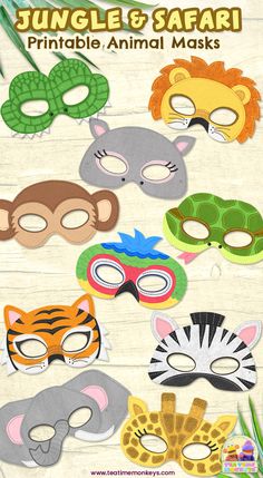 several masks with different colors and designs for children's birthday party or masqueros