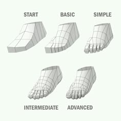 four different types of feet with the words,'start, basic, and immediate advanced