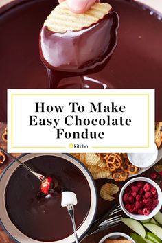 chocolate fondue being drizzled on top of other desserts