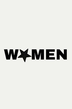 the word women written in black on a white background with a star and an arrow