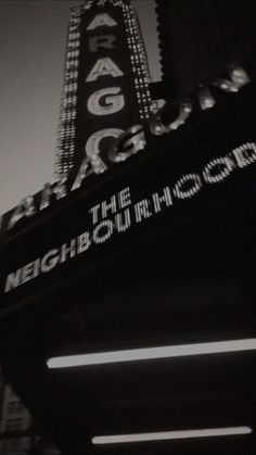 the marquee is lit up in black and white