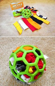 an image of a ball made out of cloths on the floor with instructions to make it