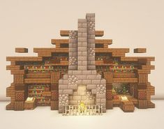 an image of a building made out of wood and stone with a fire place in the center