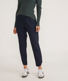 Women's Allison Pants | Navy By Marine Layer . Marine Layer makes the best possible products in a responsible way (aka high key softness - low key impact). At Marine Layer that means helping our customers to keep over 400k tees out of landfills through our ReSpun program, and creating our product assortment using sustainable materials. Visit our website or our stores to learn more. Casual High-waisted Bottoms With Elastic Side Panels, Spring Straight Leg Sweatpants With Elastic Panels, Casual High-waisted Pants With Elastic Side Panels, Versatile Spring Sweatpants Straight Leg, Spring Sweatpants With Elastic Side Panels And Straight Leg, Casual Bottoms With Elastic Side Panels For Fall, Fall Ankle-length Pants With Elastic Side Panels, Relaxed Fit Pants With Elastic Side Panels For Fall, Relaxed Fit Fall Pants With Elastic Side Panels